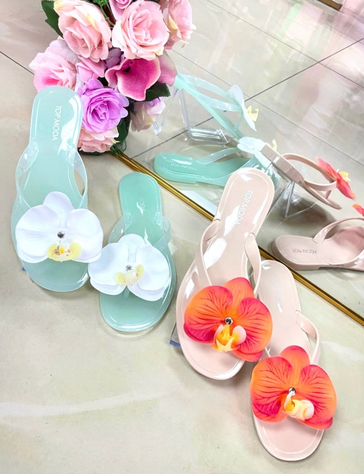 Denise Orchid Flip Flops-Green